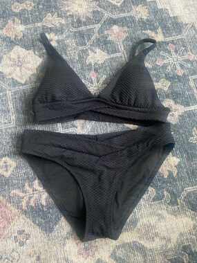Aerie Black Textured Bikini Set size small